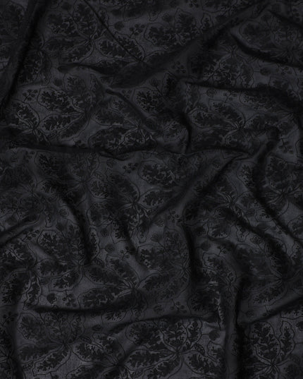 Onyx Black Self Design Cotton Voile Fabric 110cm