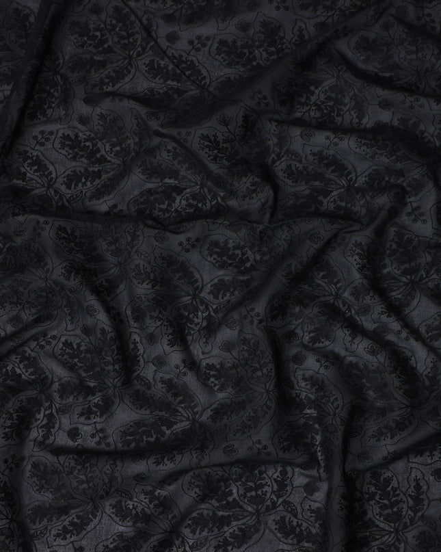 Onyx Black Self Design Cotton Voile Fabric 110cm