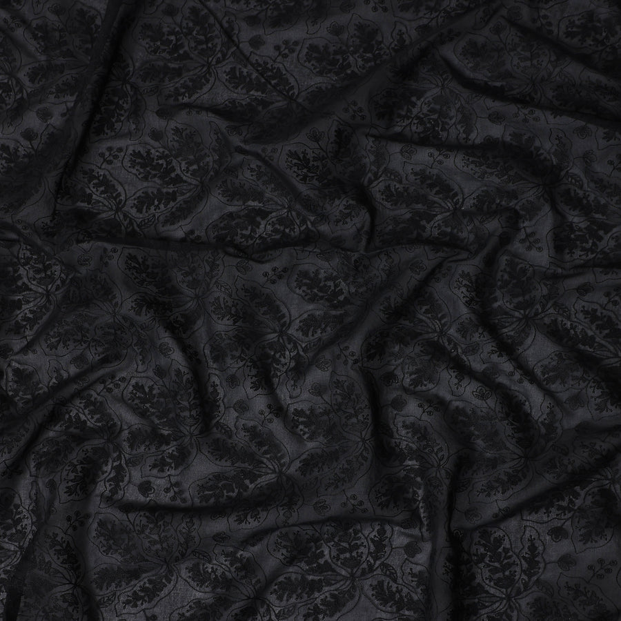 Onyx Black Self Design Cotton Voile Fabric 110cm