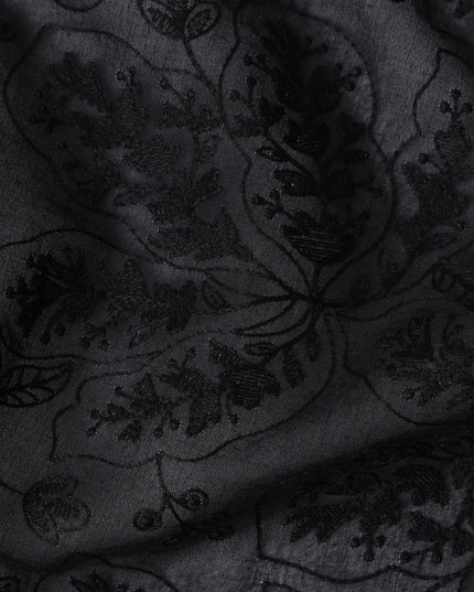 Onyx Black Self Design Cotton Voile Fabric 110cm