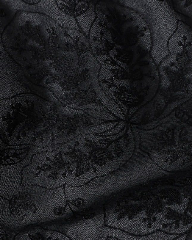 Onyx Black Self Design Cotton Voile Fabric 110cm