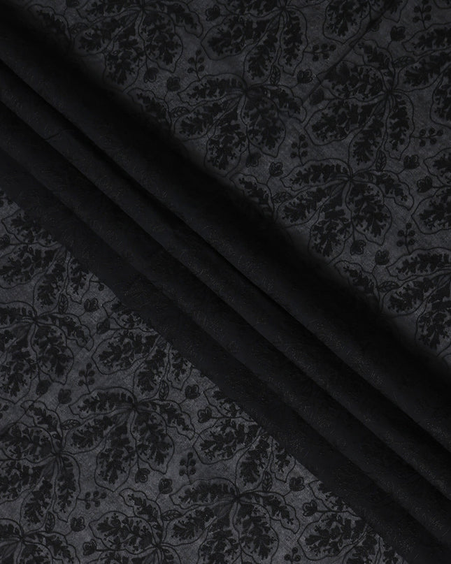 Onyx Black Self Design Cotton Voile Fabric 110cm