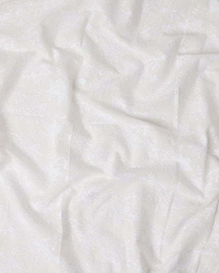 Ivory White Self Design Cotton Voile Fabric 110cm