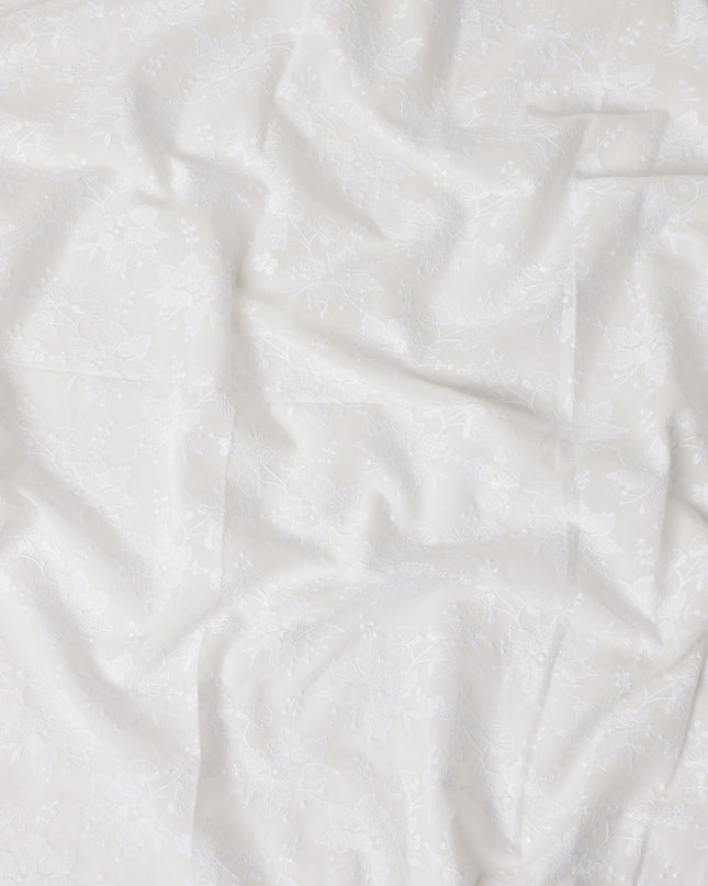 Ivory White Self Design Cotton Voile Fabric 110cm