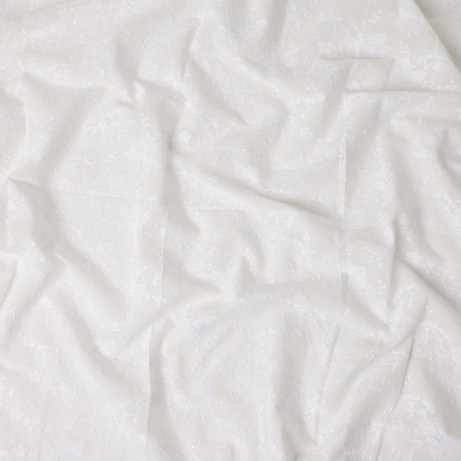 Ivory White Self Design Cotton Voile Fabric 110cm