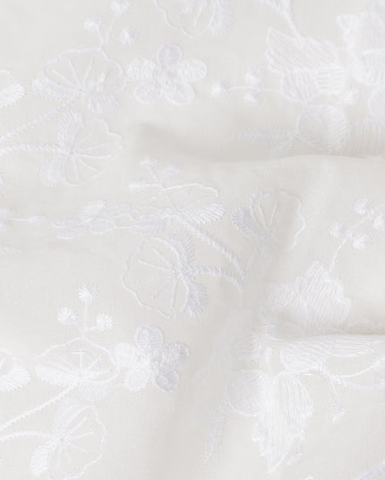 Ivory White Self Design Cotton Voile Fabric 110cm