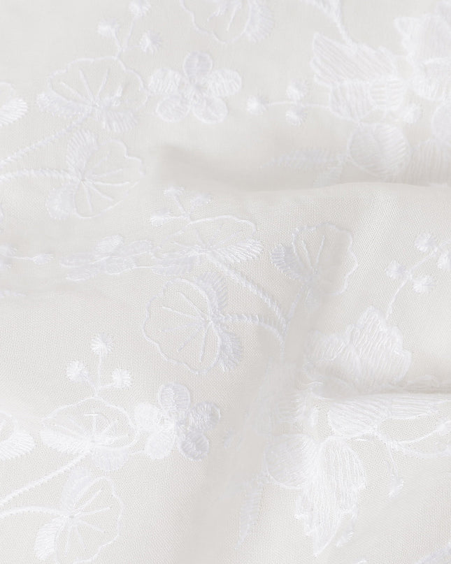 Ivory White Self Design Cotton Voile Fabric 110cm