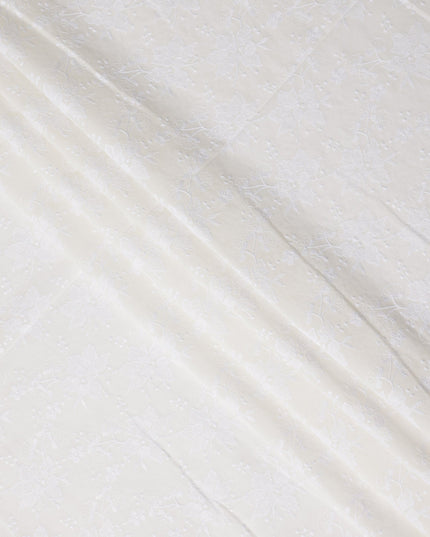 Ivory White Self Design Cotton Voile Fabric 110cm