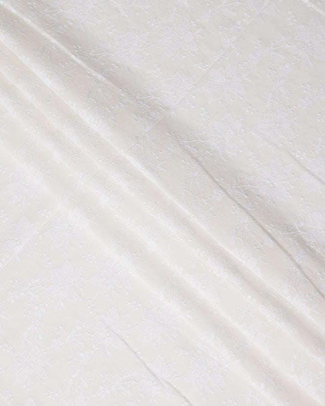 Ivory White Self Design Cotton Voile Fabric 110cm