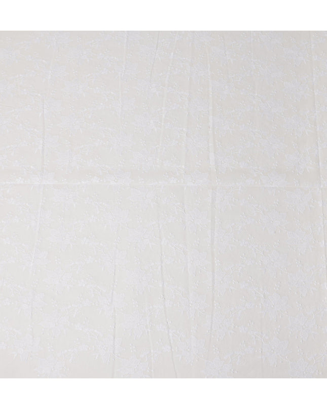Ivory White Self Design Cotton Voile Fabric 110cm