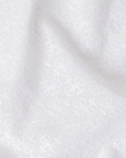 Cotton White Self Design Cotton Voile Fabric 110cm