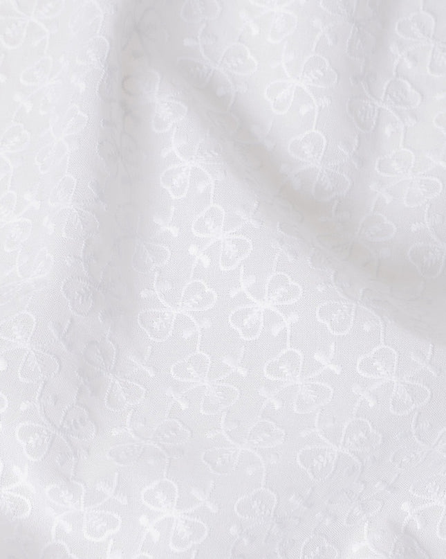 Cotton White Self Design Cotton Voile Fabric 110cm