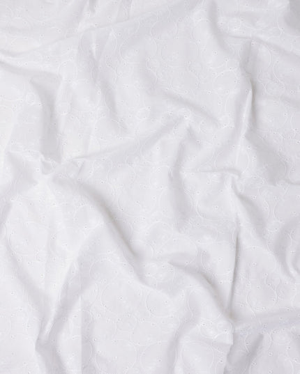 Pearl White Self Design Cotton Voile Fabric 110cm