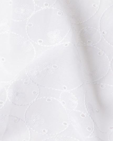 Pearl White Self Design Cotton Voile Fabric 110cm