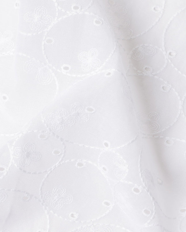 Pearl White Self Design Cotton Voile Fabric 110cm