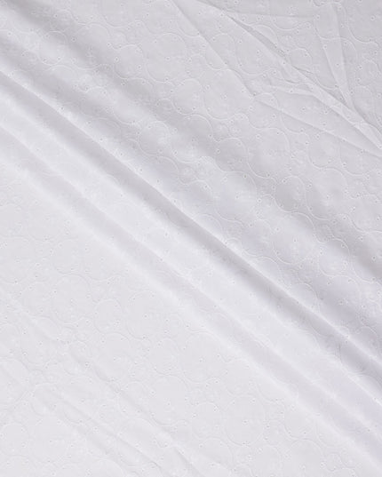 Pearl White Self Design Cotton Voile Fabric 110cm