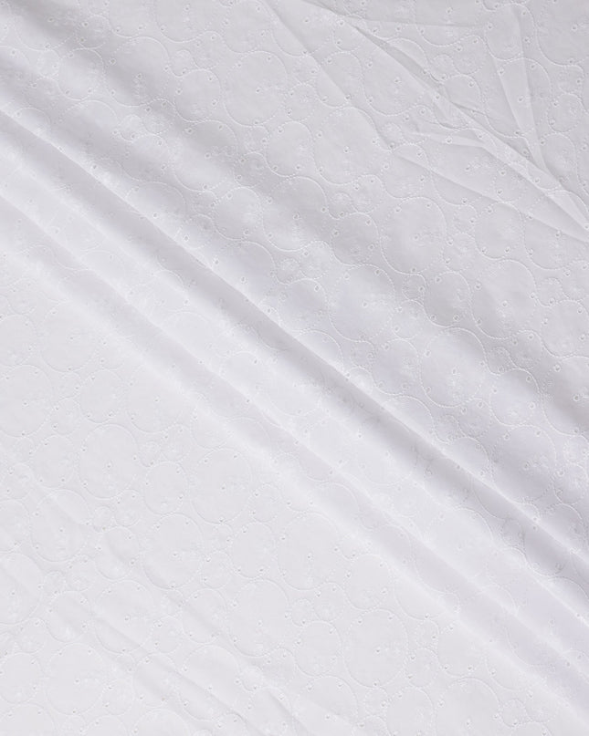 Pearl White Self Design Cotton Voile Fabric 110cm