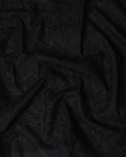 Jet Black Self Design Cotton Voile Fabric 110cm
