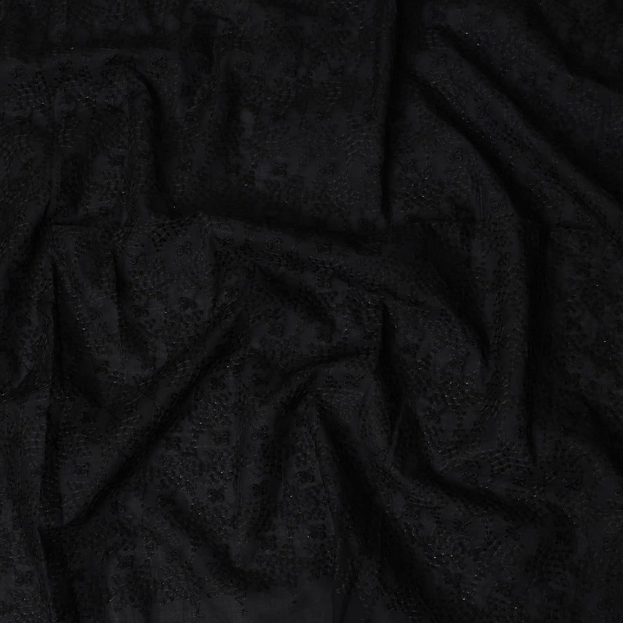 Jet Black Self Design Cotton Voile Fabric 110cm