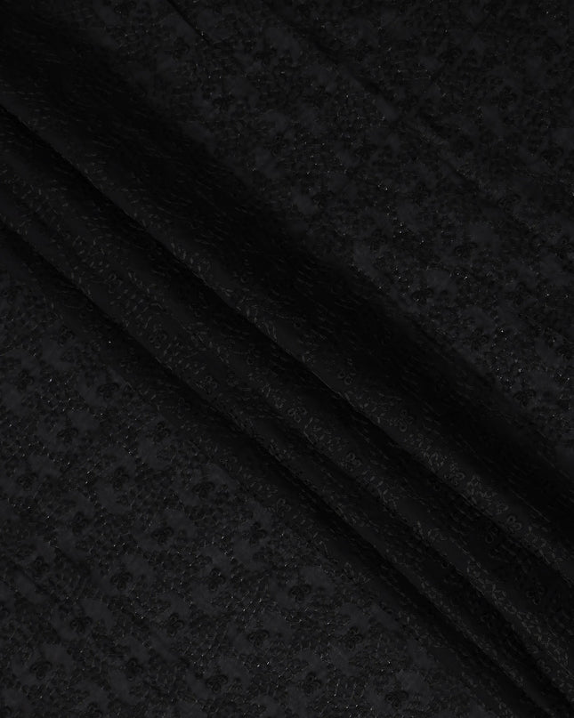 Jet Black Self Design Cotton Voile Fabric 110cm