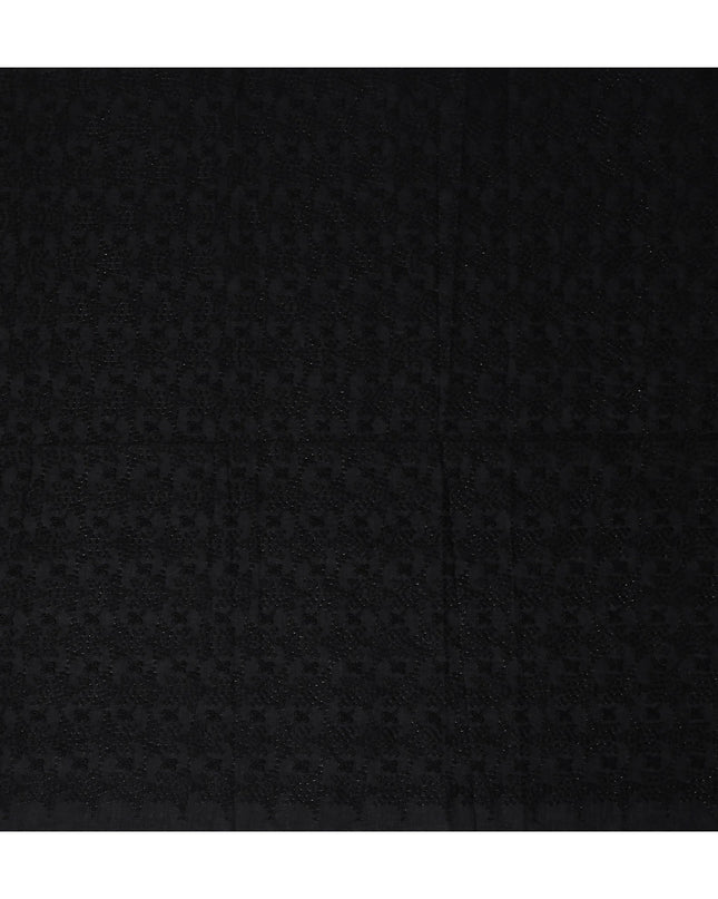 Jet Black Self Design Cotton Voile Fabric 110cm