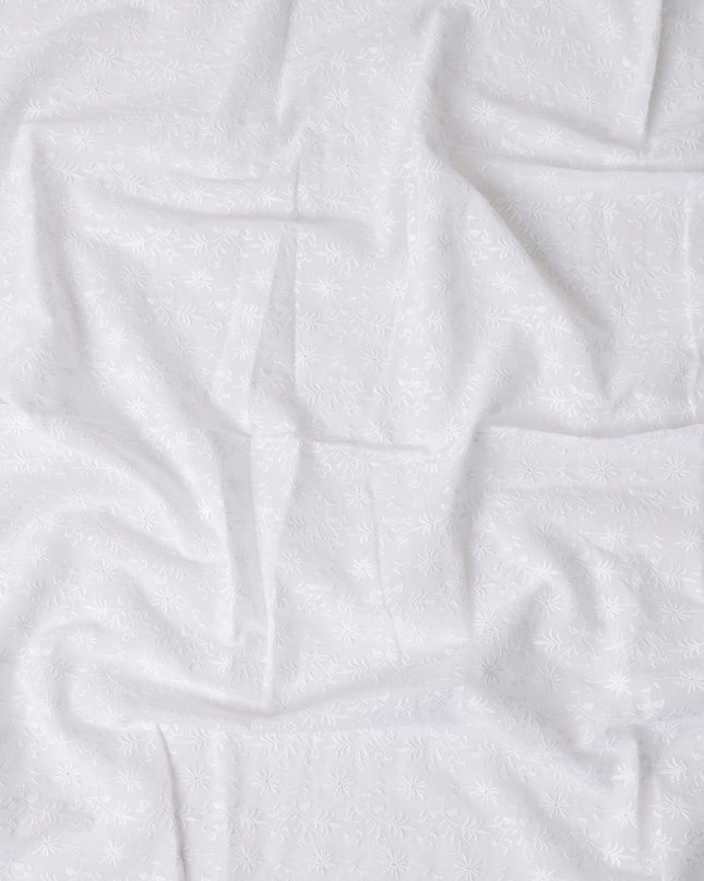 Off White Self Design Cotton Voile Fabric 110cm