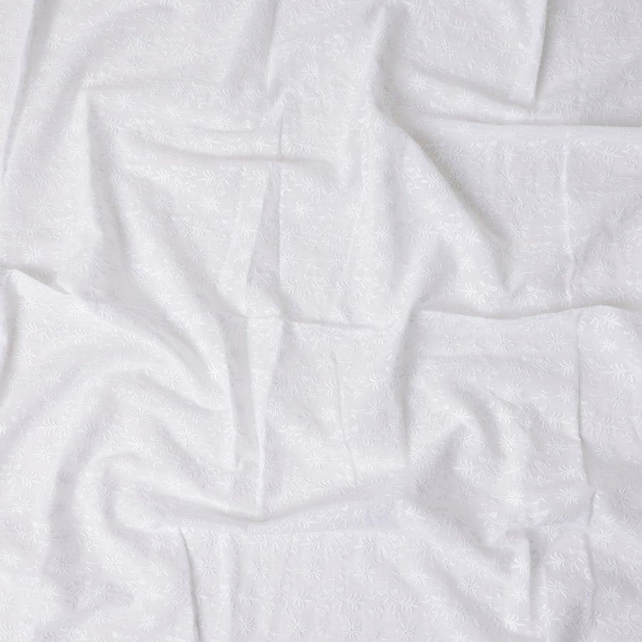 Off White Self Design Cotton Voile Fabric 110cm