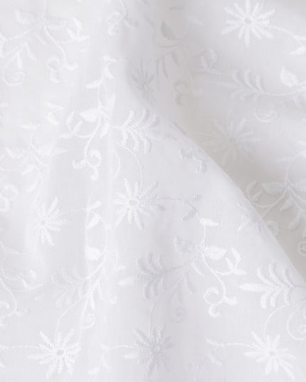 Off White Self Design Cotton Voile Fabric 110cm
