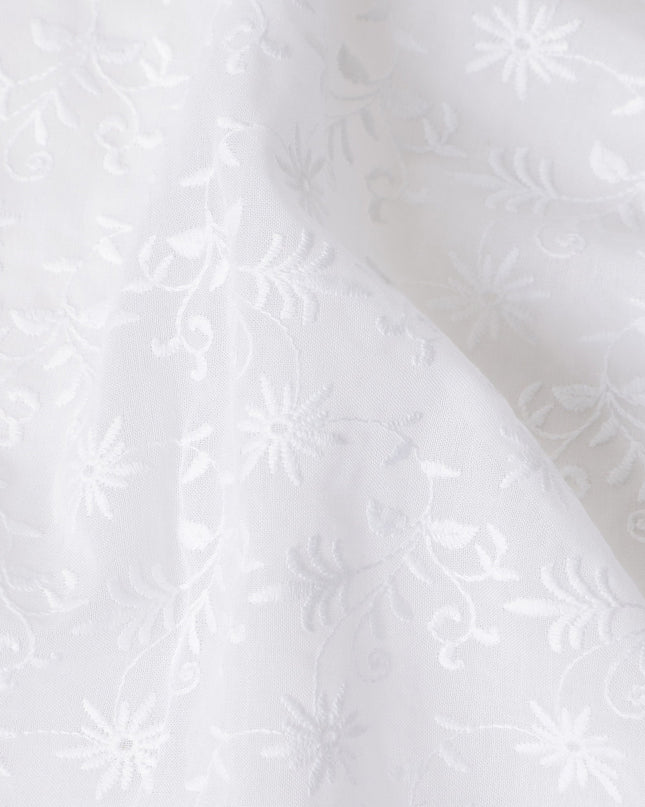 Off White Self Design Cotton Voile Fabric 110cm