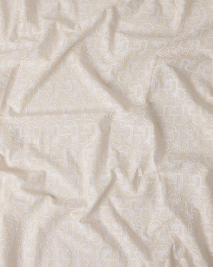 Warm Beige Geometric Cotton Voile Fabric 110cm