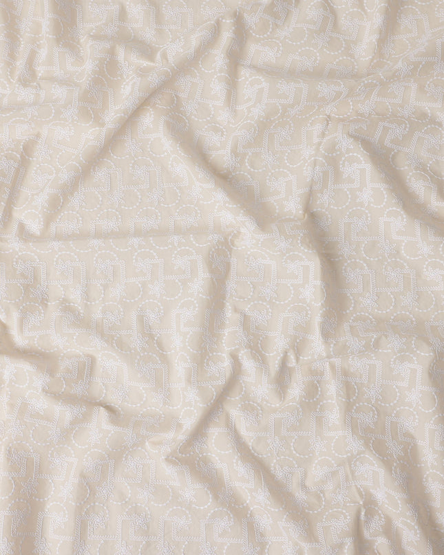 Warm Beige Geometric Cotton Voile Fabric 110cm