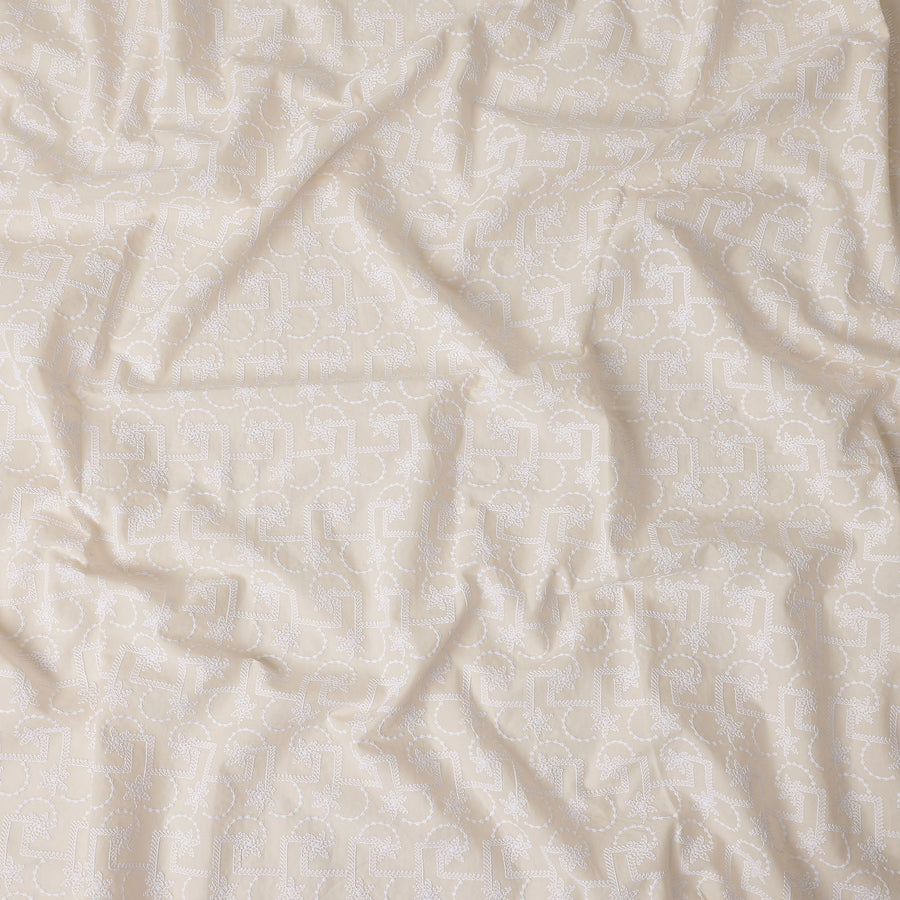 Warm Beige Geometric Cotton Voile Fabric 110cm