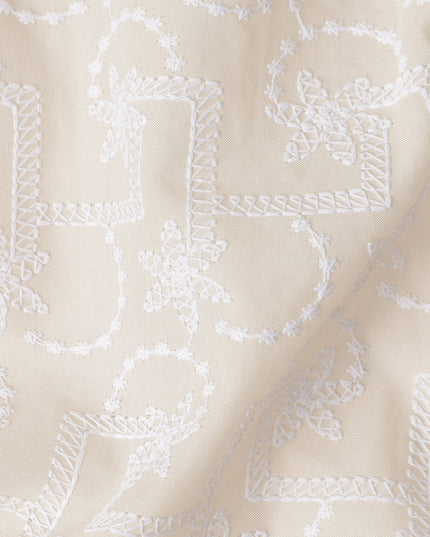 Warm Beige Geometric Cotton Voile Fabric 110cm
