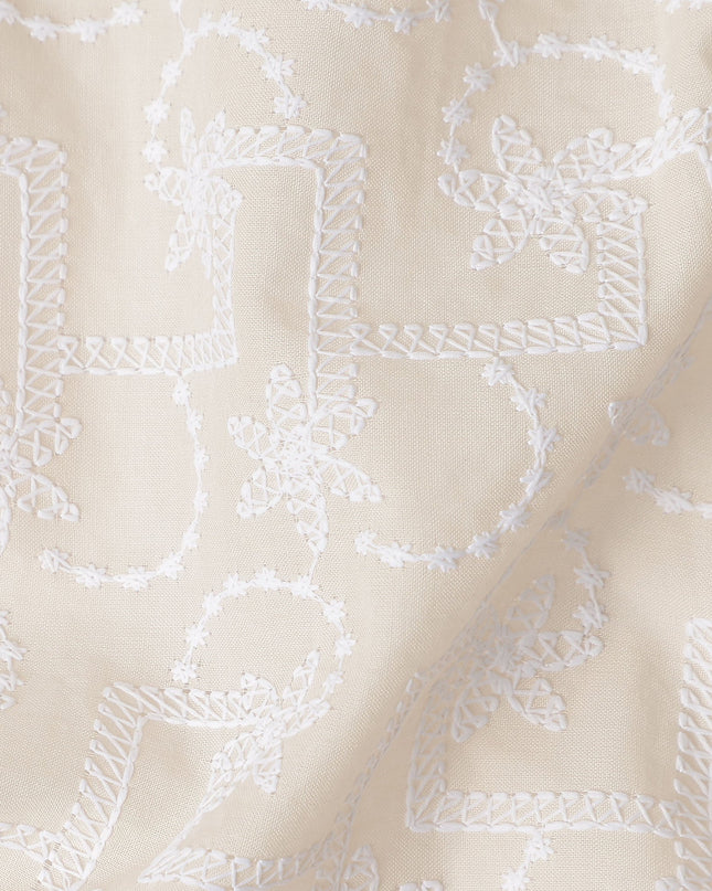 Warm Beige Geometric Cotton Voile Fabric 110cm