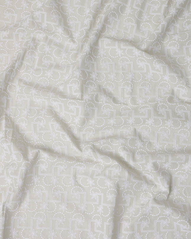 Dove Grey Geometric Cotton Voile Fabric 110cm