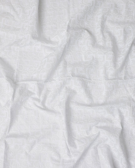 Chalk White Geometric Cotton Voile Fabric 110cm