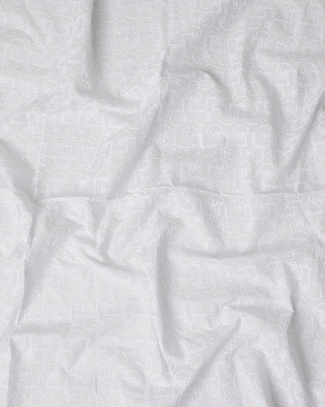 Chalk White Geometric Cotton Voile Fabric 110cm