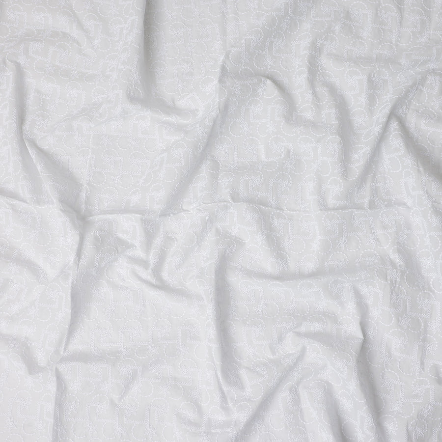 Chalk White Geometric Cotton Voile Fabric 110cm