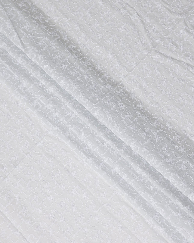 Chalk White Geometric Cotton Voile Fabric 110cm