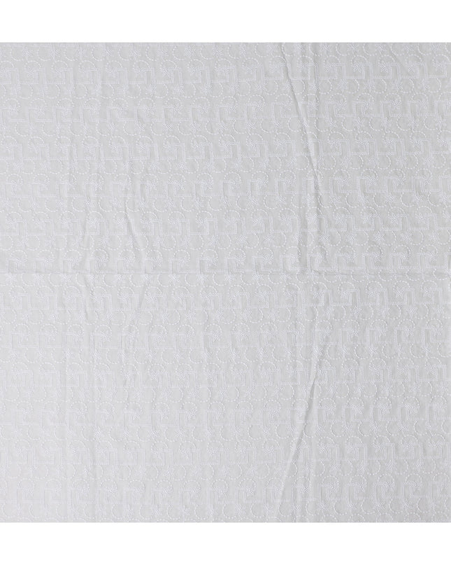 Chalk White Geometric Cotton Voile Fabric 110cm