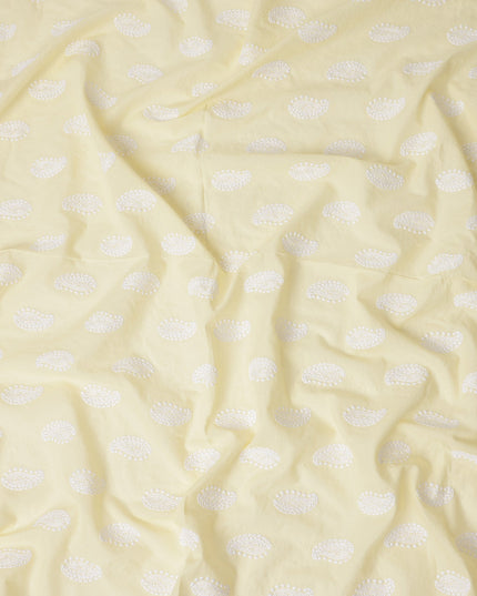 Pale Butter Yellow Paisley Cotton Voile Fabric 110cm