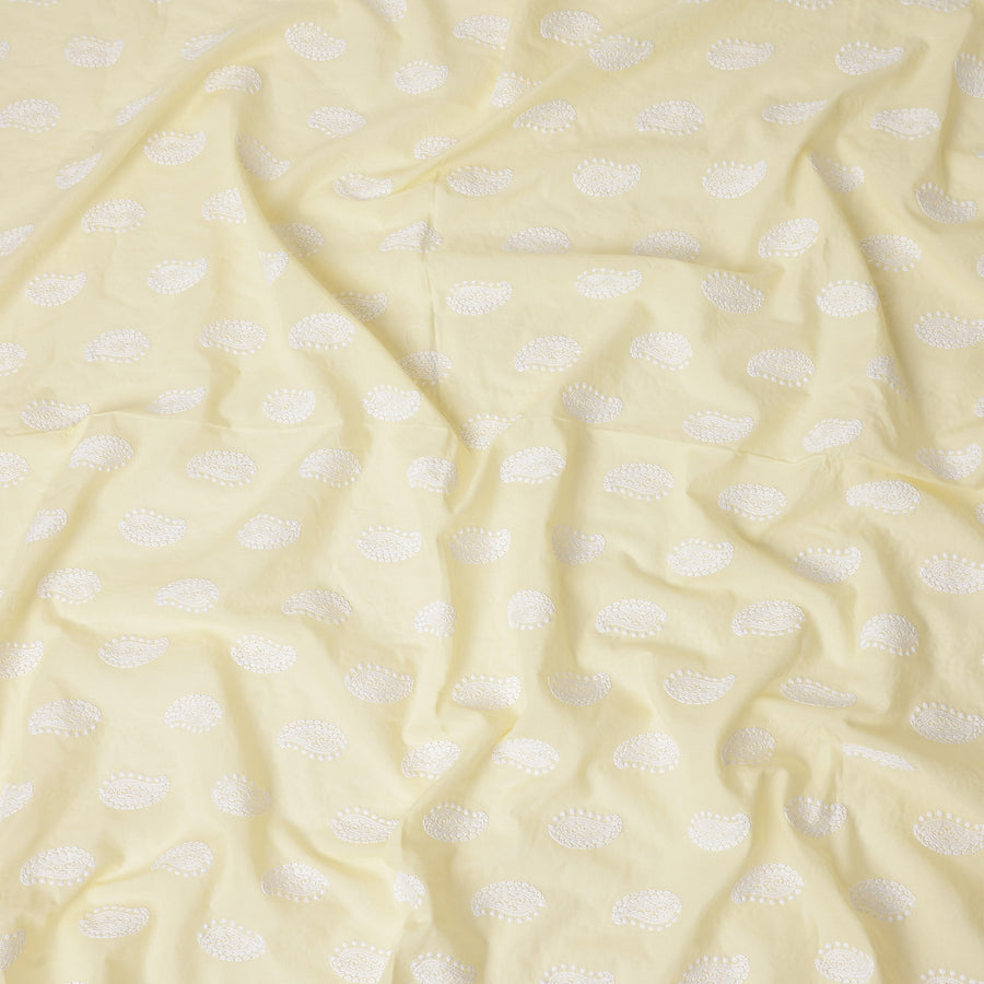 Pale Butter Yellow Paisley Cotton Voile Fabric 110cm