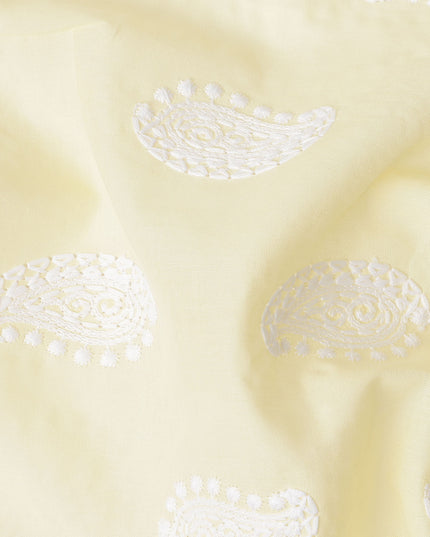 Pale Butter Yellow Paisley Cotton Voile Fabric 110cm