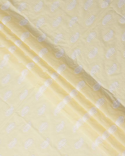 Pale Butter Yellow Paisley Cotton Voile Fabric 110cm