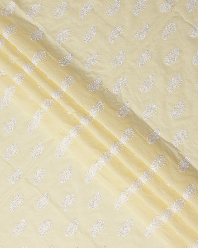 Pale Butter Yellow Paisley Cotton Voile Fabric 110cm