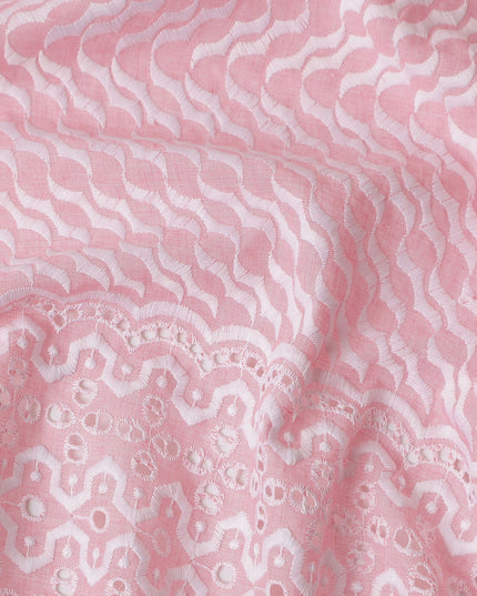 Baby Pink Border Cotton Voile Fabric 110cm
