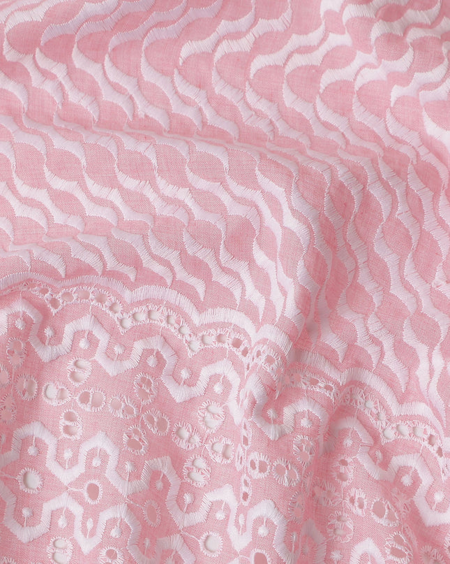 Baby Pink Border Cotton Voile Fabric 110cm