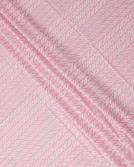 Baby Pink Border Cotton Voile Fabric 110cm