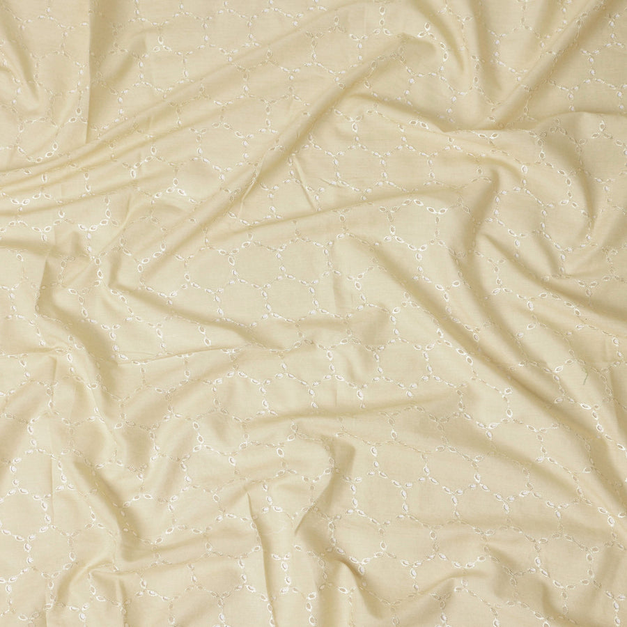 Cream Beige Geometric Cotton Voile Fabric 110cm