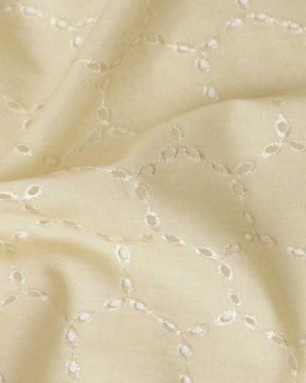 Cream Beige Geometric Cotton Voile Fabric 110cm